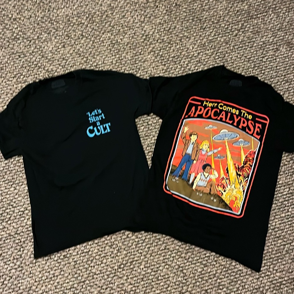 2 Steven Rhodes t shirts cult and apocalypse sz S euc